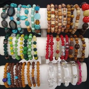 Stretch Beaded and Gold and Silver Bracelets